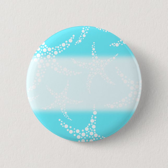 Starfish Pattern in Turquoise and White. 2 Inch Round Button (Front)