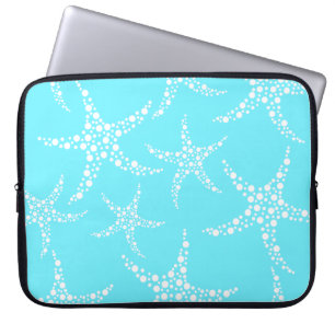 Starfish Pattern in Turquoise and White. Laptop Sleeve