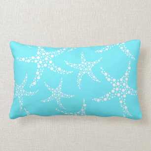 Starfish Pattern in Turquoise and White. Lumbar Pillow