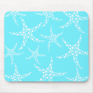 Starfish Pattern in Turquoise and White. Mouse Pad