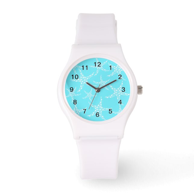 Starfish Pattern in Turquoise and White. Watch (Front)