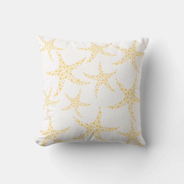 Starfish Pattern in Yellow and White. Throw Pillow (Front)