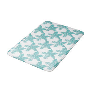 Starfish Pattern Nautical Beach Seafoam Green Blue Bath Mat