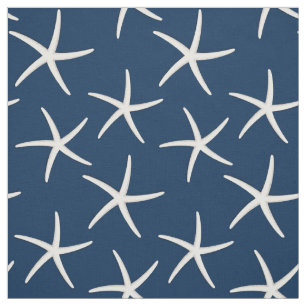 Starfish Pattern Navy Blue Beach Theme Nautical Fabric