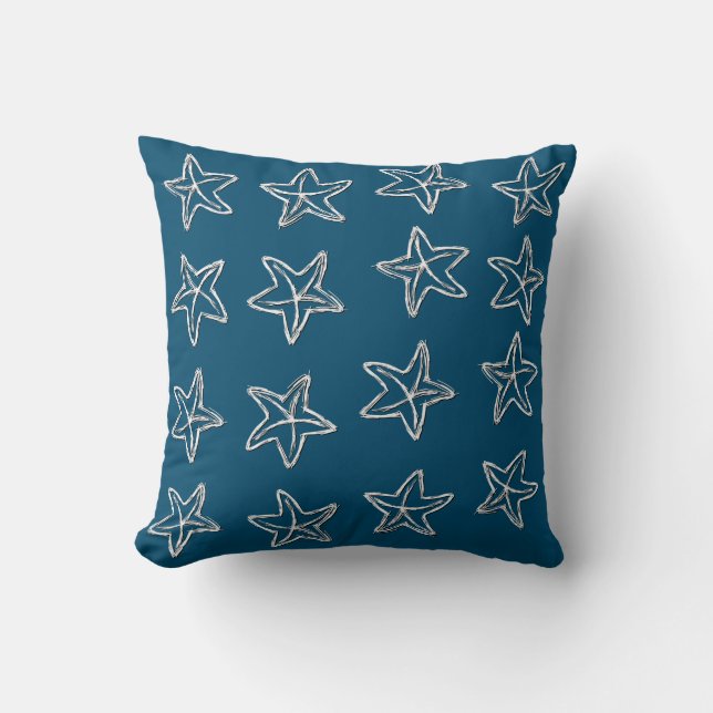 Starfish Pattern On Ocean Blue Colour Throw Pillow (Front)