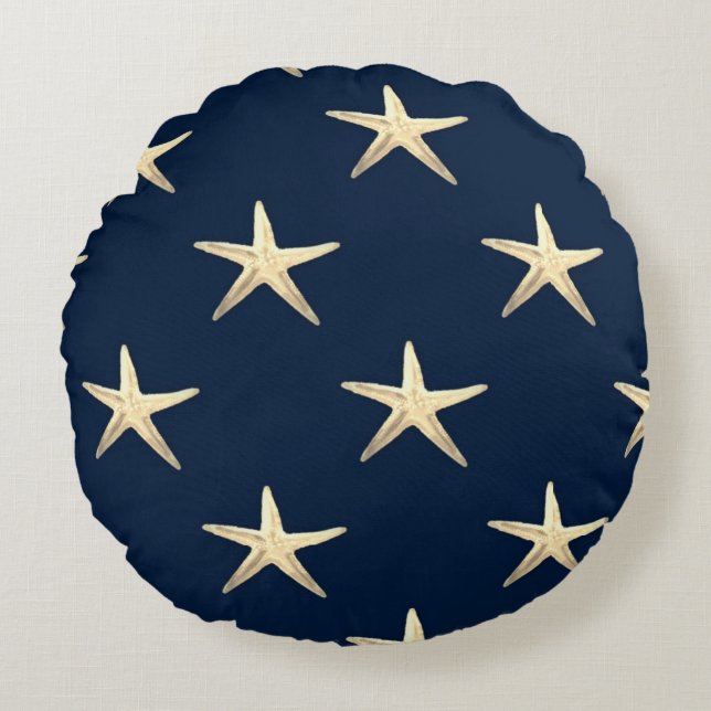 Starfish pattern on Solid Background  Round Pillow (Front)