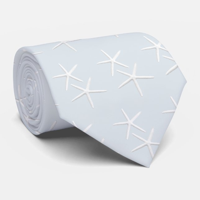 Starfish Pattern Silver Gray Beach Groom Neck Tie (Rolled)