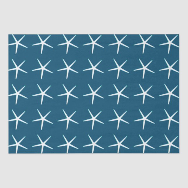 Starfish Pattern White Blue Cute Elegant Nautical  Tissue Paper (Front)