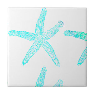 Starfish Patterns Beach Teal Blue White Nautical Tile