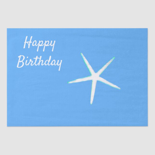 Starfish Patterns Happy Birthday Nautical Blue Tissue Paper (Front)