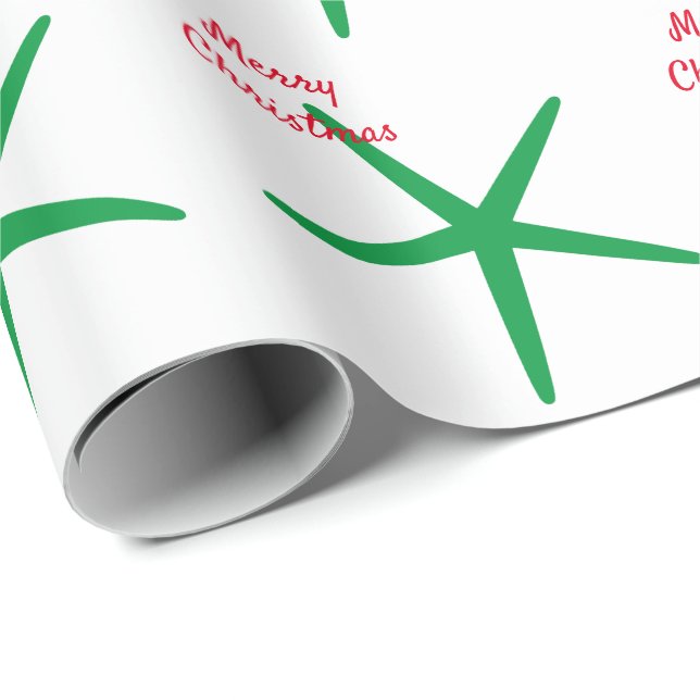 Starfish Patterns Merry Christmas Green White Red  Wrapping Paper (Roll Corner)