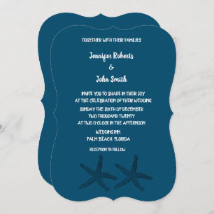 Starfish Patterns Ocean Blue White Elegant Wedding Invitation