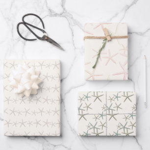 Starfish Patterns on Ecru Wrapping Paper Sheet