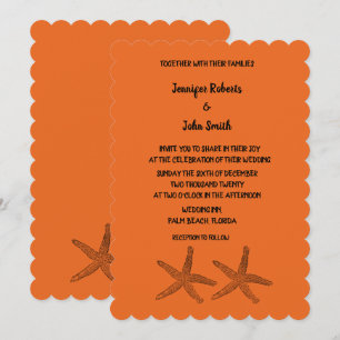 Starfish Patterns Orange Black Colourful Wedding Invitation