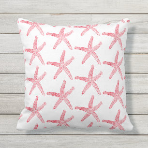 Starfish Patterns Red White Nautical Beach Decor Outdoor Pillow