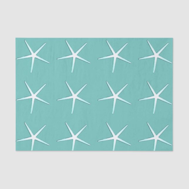 Starfish Patterns Teal Blue White Cute Nautical Tissue Paper (Front)