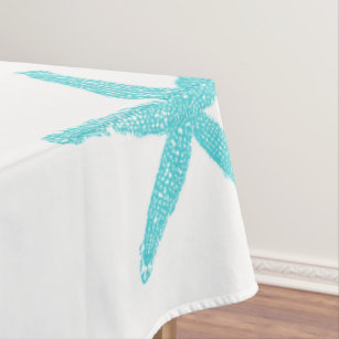 Starfish Patterns Teal Blue White Elegant Party Tablecloth