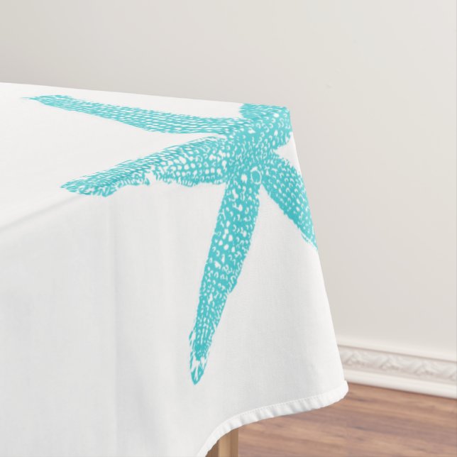 Starfish Patterns Teal Blue White Elegant Party Tablecloth (In Situ)