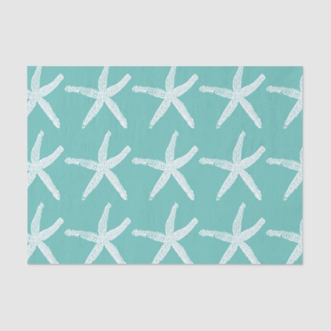 Starfish Patterns White Teal Blue Beach Nautical Tissue Paper (Front)