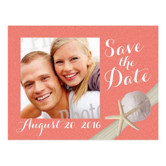 Starfish Photo Save the Date Coral Postcard