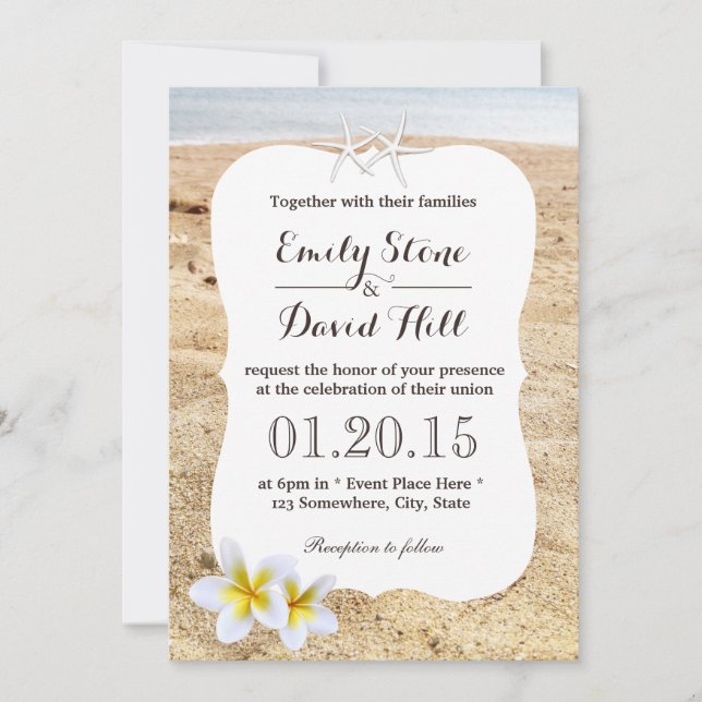 Starfish & Plumeria Beach Wedding Invitations (Front)