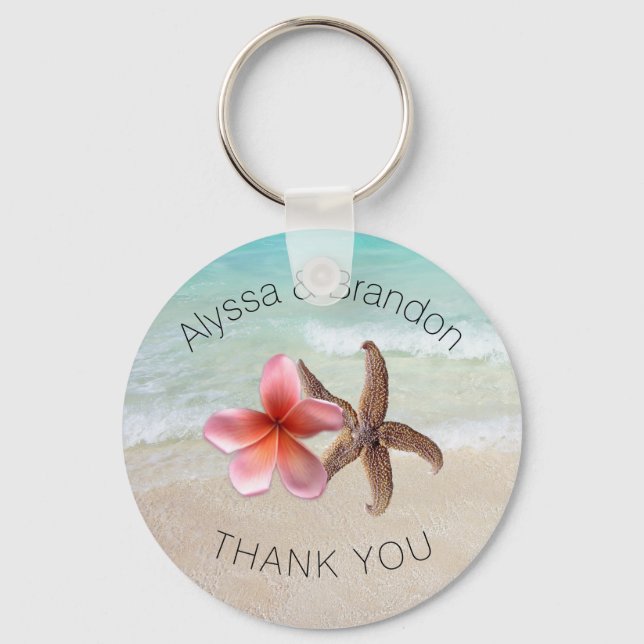 Starfish Plumeria By the Sea Custom Wedding Favour Keychain (Front)