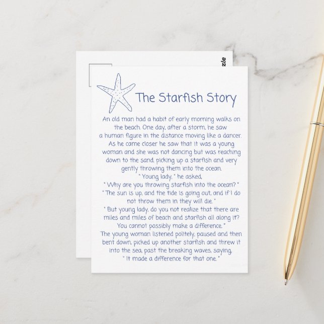 Starfish poem, the Starfish story, Foster mom gift Postcard (Front/Back In Situ)