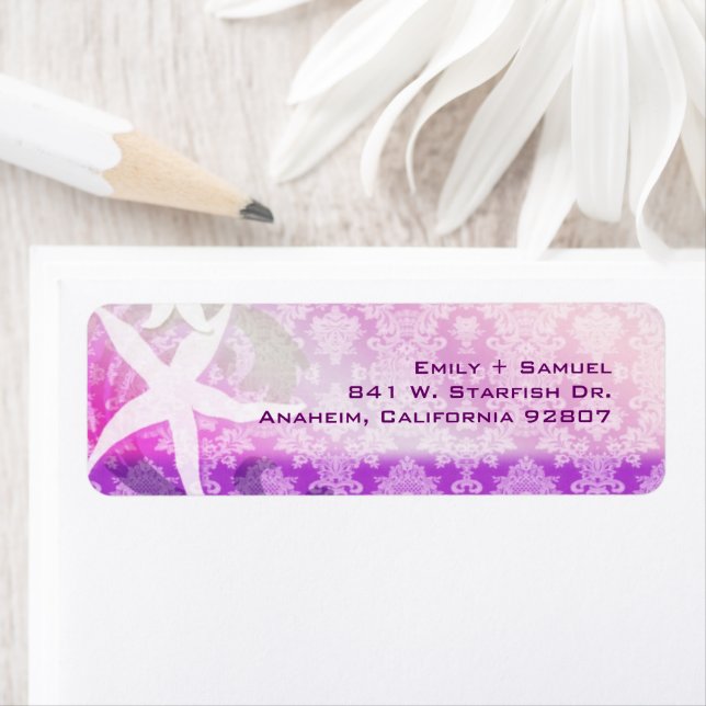 Starfish Purple Beach Wedding Return Address (Insitu)