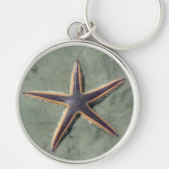 Starfish Purple sea star on beach Keychain (Front)