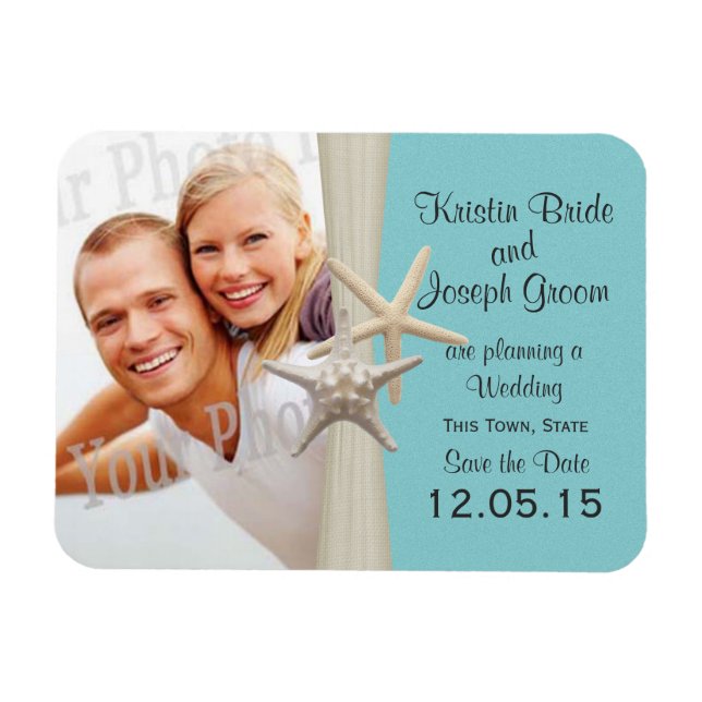 Starfish Rustic Aqua Blue Save the Date Photo Magnet (Horizontal)