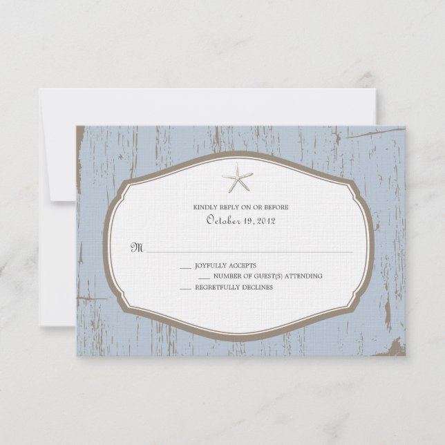 Starfish Rustic Beach Wedding RSVP Card (Front)