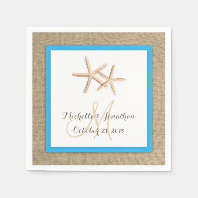 Starfish Rustic Burlap Beach Wedding Napkin (Front)