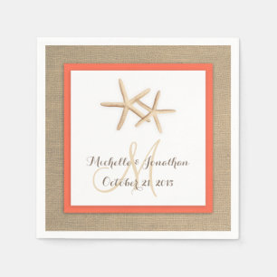 Starfish Rustic Burlap Beach Wedding Napkin