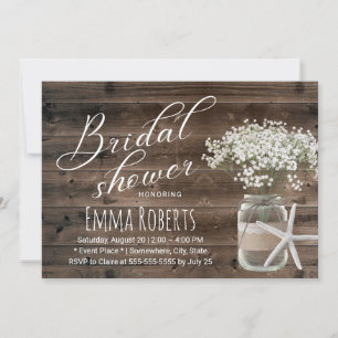 Starfish Rustic Floral Jar Beach Bridal Shower Invitation