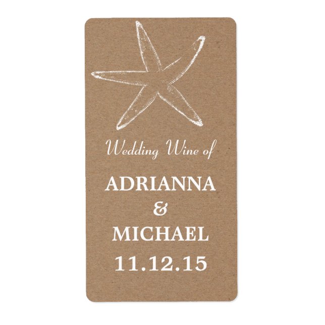 Starfish Rustic Kraft Paper Wedding Wine (Front)