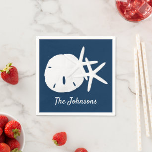 Starfish Sand Dollar Coastal Navy Blue Custom Napkin