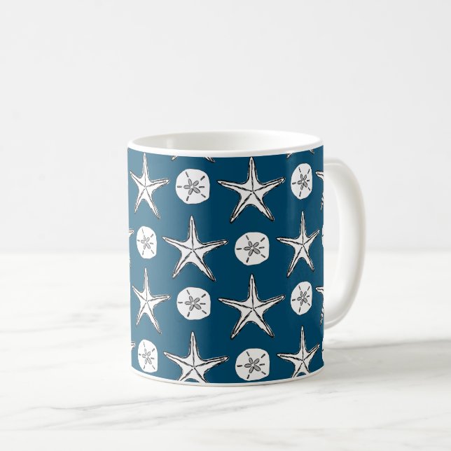 Starfish Sand Dollar croquis Motif café Mug (Devant droit)