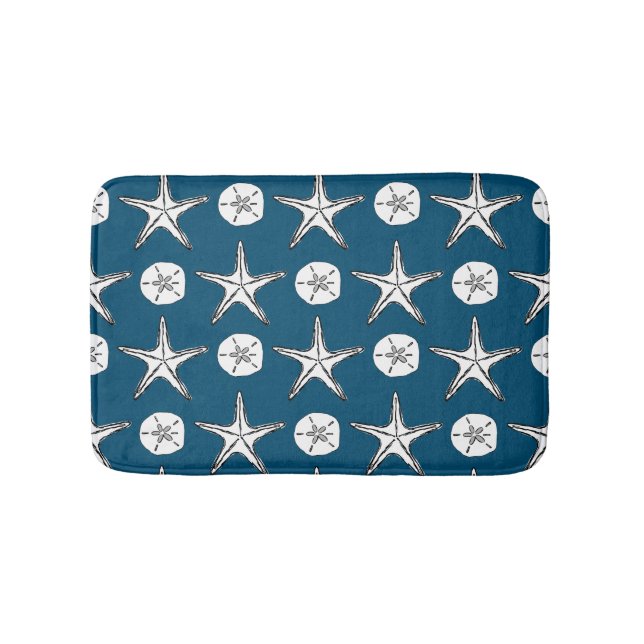 Starfish Sand Dollar Sketch Pattern Bath Mat (Front)