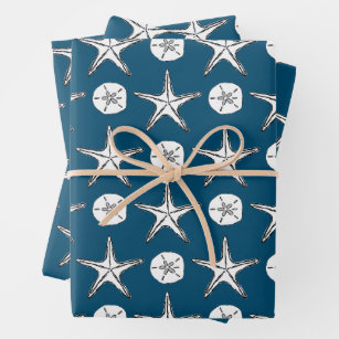 Starfish Sand Dollar Sketch Pattern Wrapping Paper Sheet