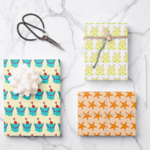Starfish Sandcastle Sand Toys Summer Fun Beach Wrapping Paper Sheet
