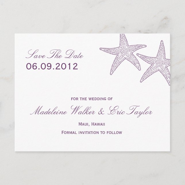 Starfish Save The Date Postcard - Purple (Front)
