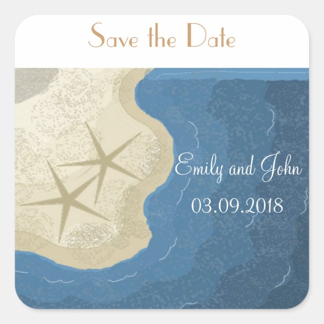 Starfish Save the Date Square Sticker (Front)