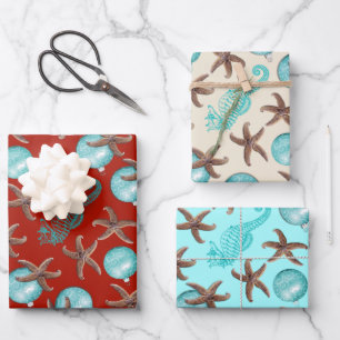 Starfish Sea Horses Christmas Gift Wrapping Sheets