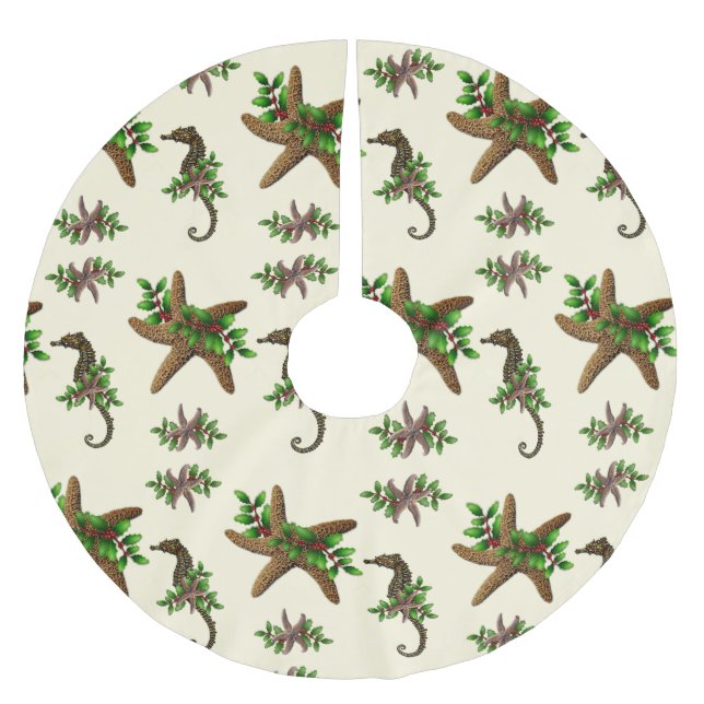 Starfish Sea Horses Pattern Christmas Brushed Polyester Tree Skirt (Front)