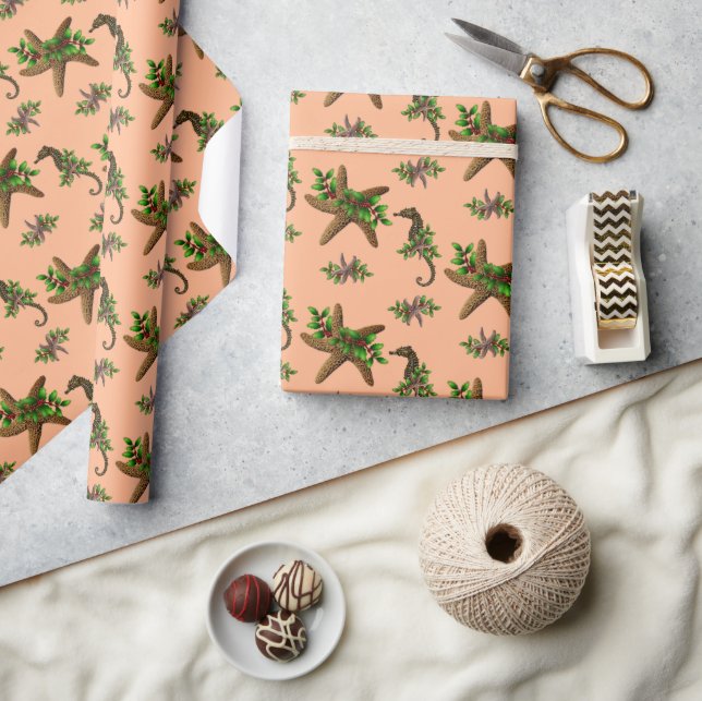 Starfish Sea Horses Pattern Christmas Wrapping Paper (Crafts)