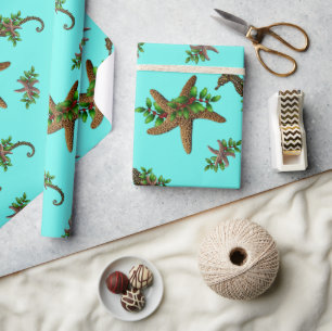 Starfish Sea Horses Pattern Christmas Wrapping Paper