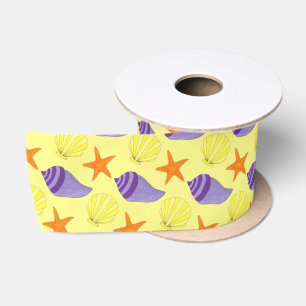 Starfish Sea Shells Beach Ocean Vacation Yellow Satin Ribbon