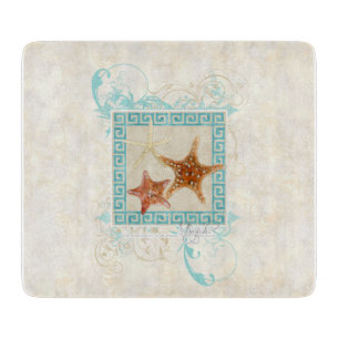 Starfish Sea Shells Ocean Greek Key Pattern Beach Cutting Board