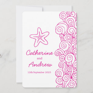 Starfish sea swirl pink beach wedding invitation