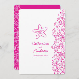 Starfish sea swirl pink beach wedding invitation